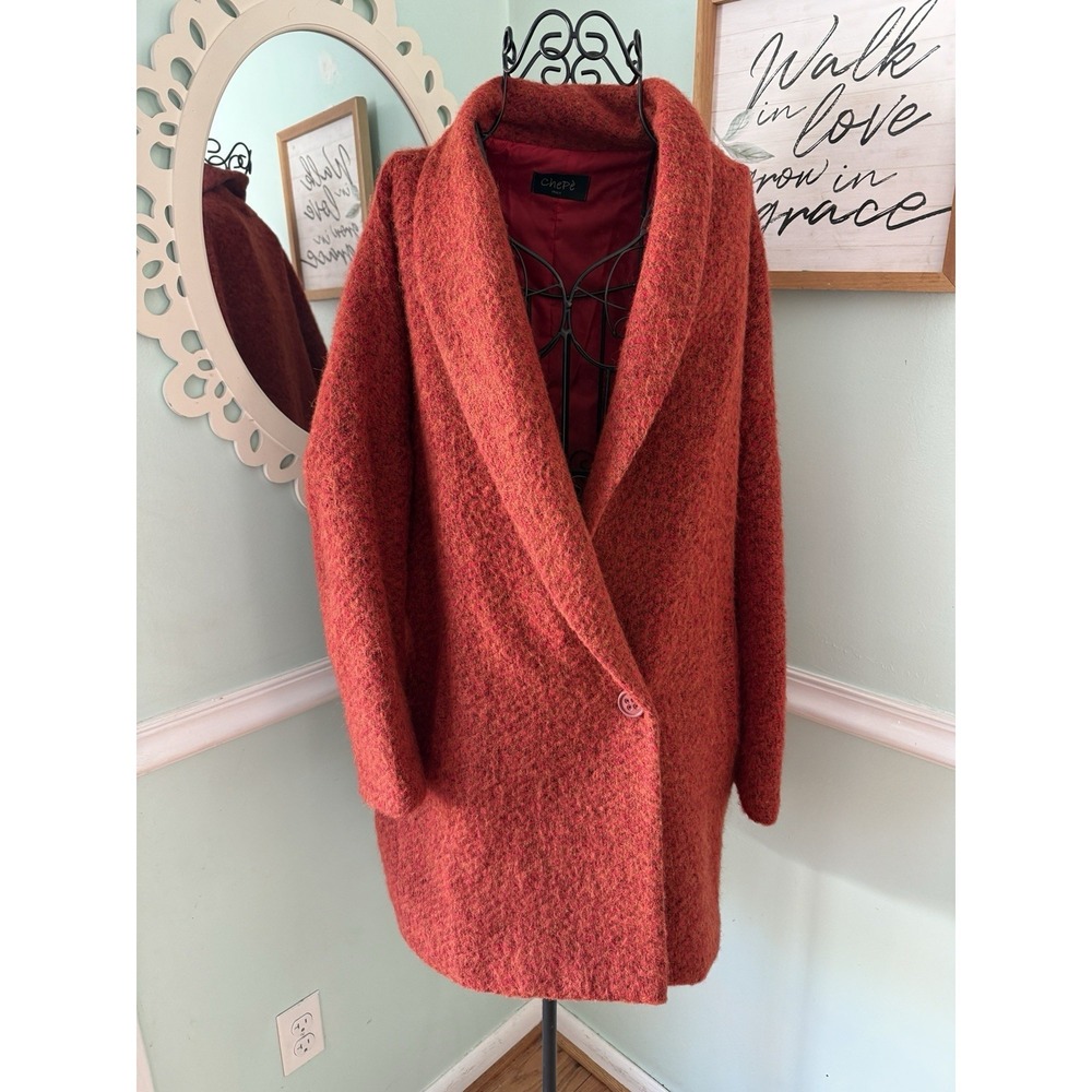 Eileen Fisher Rustic Orange Wool-Blend Pea Coat